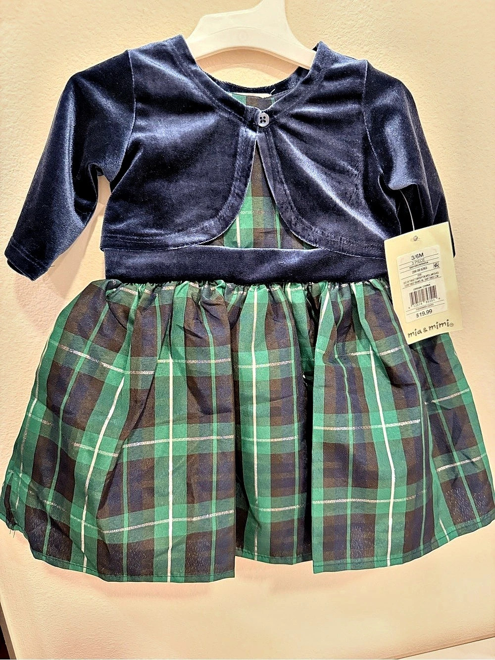Mia & Mimi Plaid Dress with Velvet Bolero 3-6M NWT
